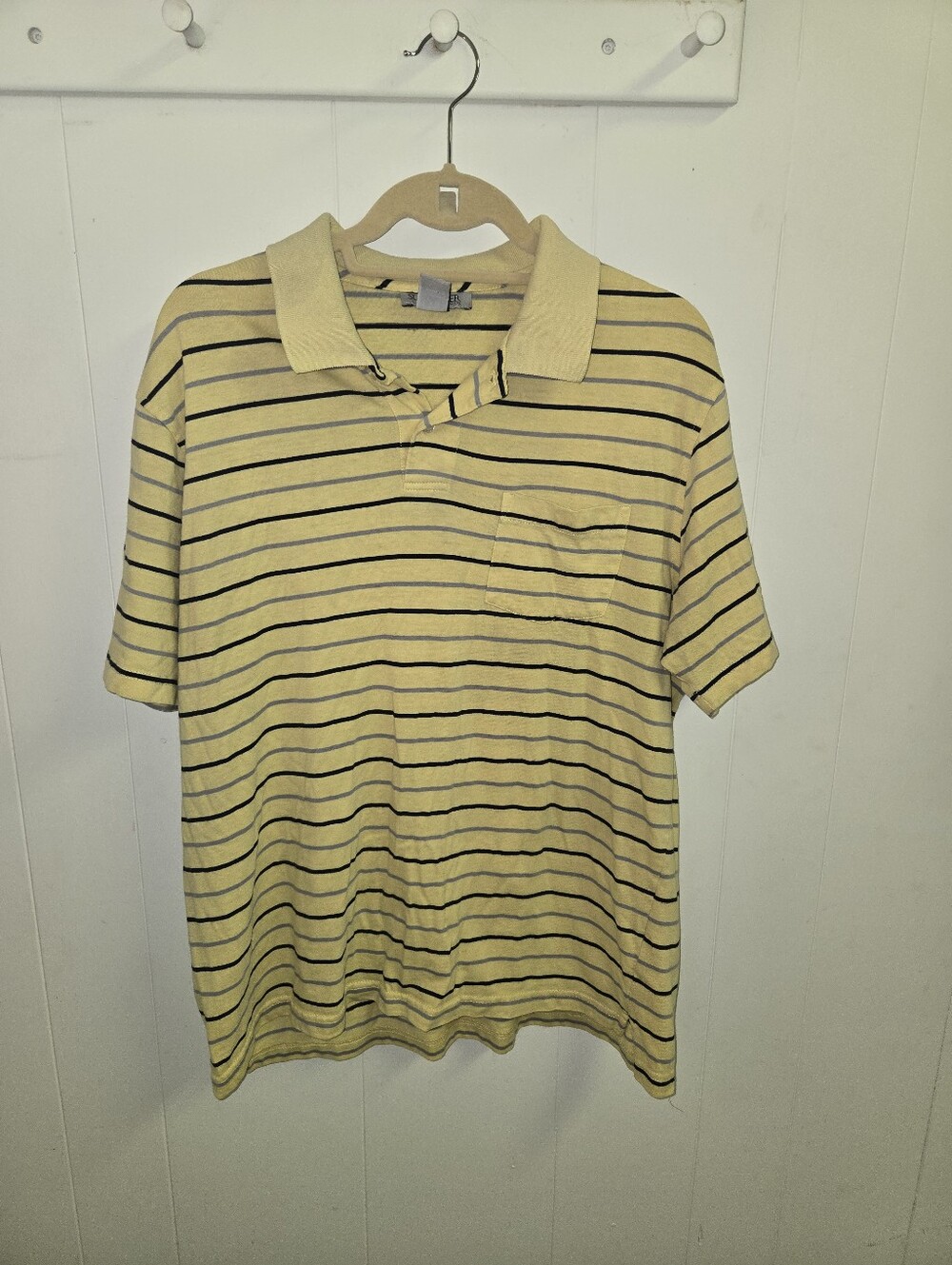 Men's Yellow Striped Polo with Chest Pocket